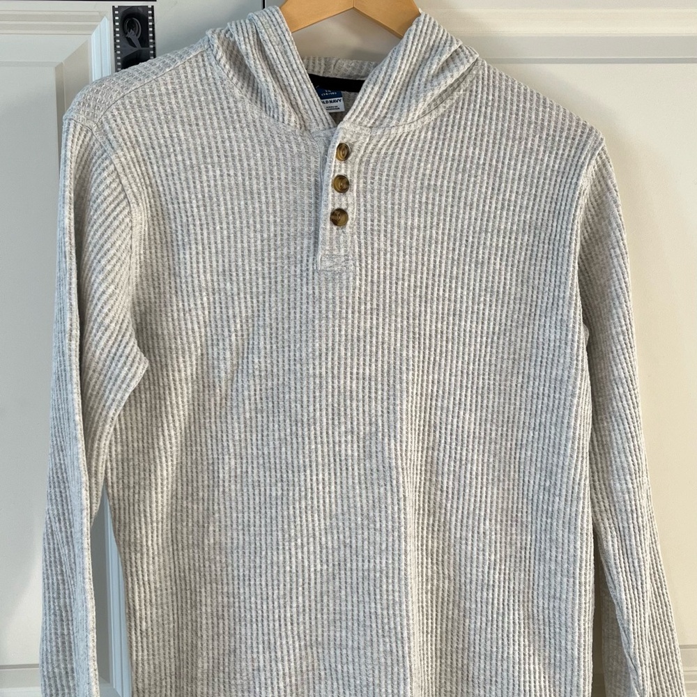 Boys Old Navy Light Gray Ribbed Hoodie - Picture 1 of 3